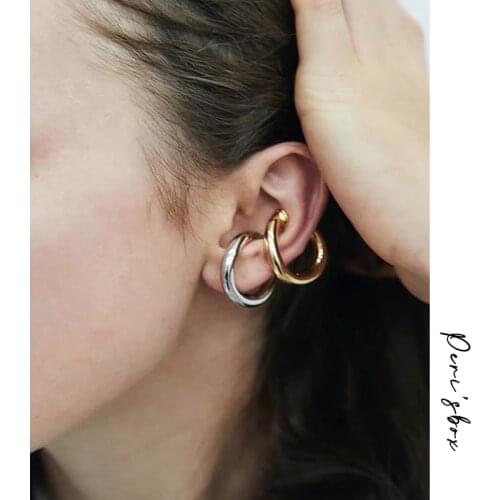PerisBox Trendy Solid Gold Cartilage Earrings Geometric Circle Ear Cuff Durable Purpose Simple Clip Earrings Without Piercing