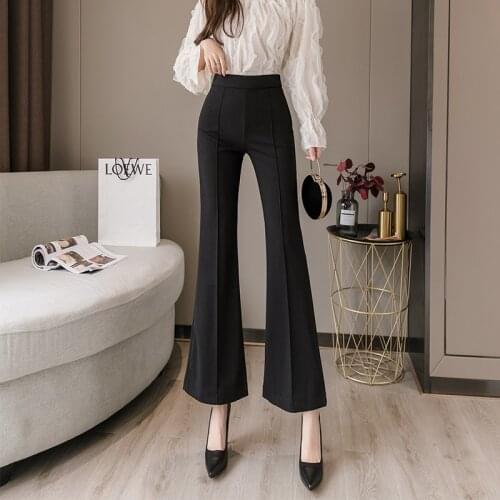 Fashion womens suit pants 2021 new stretch high waist casual nine-point pants flared pants