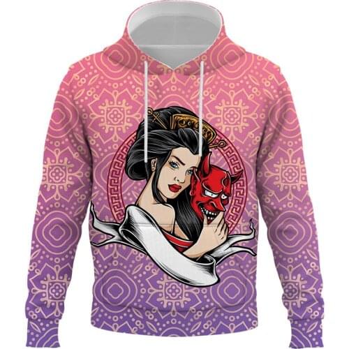 Brand Japanese Sweatshirts men Hooded Casual Samurai Geisha Hoodie Print Hoody Anime Sweatshirt Printed Long Sleeve Red Tops