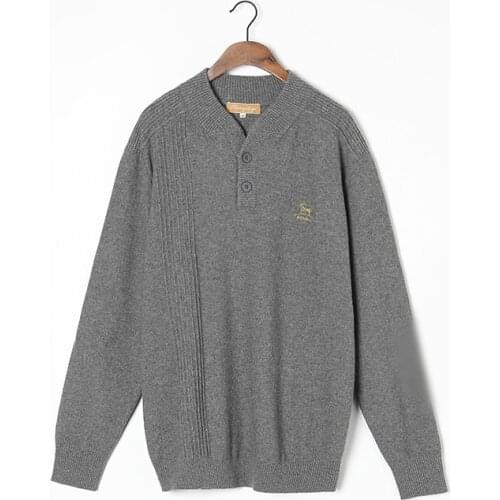 100%Cashmere Sweater Men Natural Fabric High Quality Embroidery Winter Pullover Grey V-neck Pure Cashmere Sweaters Man