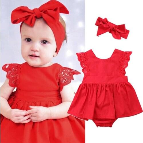 Toddler Infant Newborn Baby Girls Romper Dress Jumpsuit Outfits TuTu Clothe+Headband Red Sets Gift