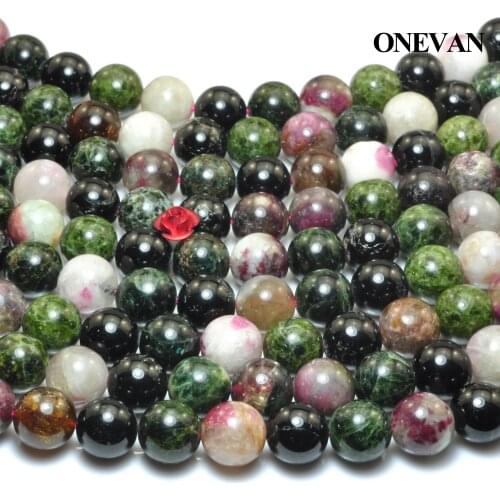 ONEVAN Natural Mixed Colorful Tourmaline Beads 9.5-10mm Smooth Round Stone Bracelet Necklace Jewelry Making Diy Design