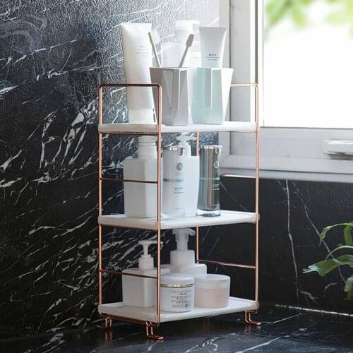3/2 Tiers Bathroom Copper-plated Shower Organizer Shelves Landing Washing Rack Portable Multi Layers Cosmetic Storage Shelf