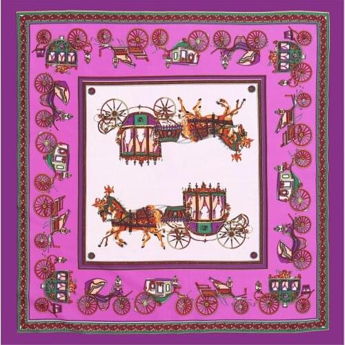POBING 70cm*70cm Spain Horse Carriage Square Scarves Hijab Luxury Brand Twill Silk Scarf Women 2017 Lady Headband Silk Foulard