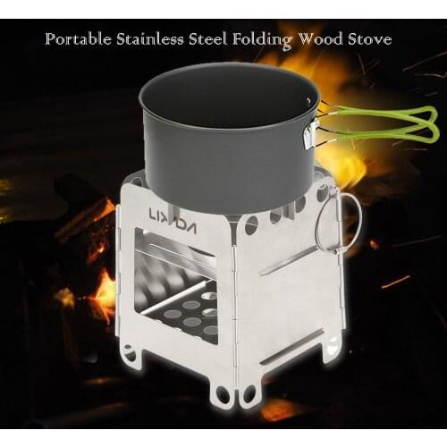 Lixada Portable Stainless Steel Lightweight Folding Wood Stove Pocket Stove Outdoor Camping Backpacking Cooking Picnic
