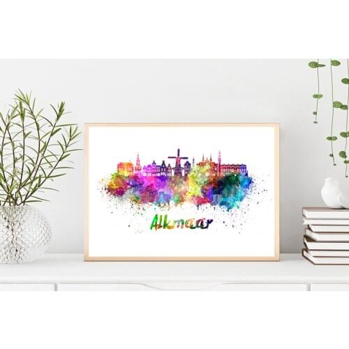 Alkmaar Poster ciudad - Lámina Artistica Decoracion Hogar Monumentos skyline - Cartel de arte de Pared Viajes Paisajes