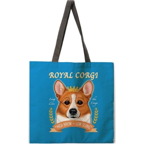 Crown Corgi Leisure Tote Bag Burlap Bag Environmental Shopping Bag Outdoor Beach Bag Leisure Tote Bag