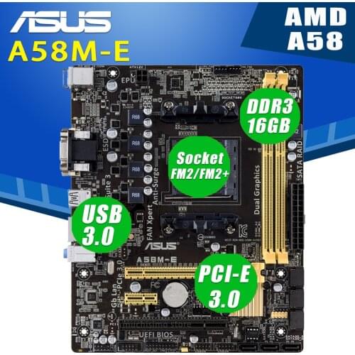 Socket FM2/FM2+ Asus A58M-E Motherboard AMD A10/A8/A6/A4/Athlon DDR3 32GB PCI-E 3.0 VGA DVI CrossFireX A58 Placa-mãe FM2/FM2
