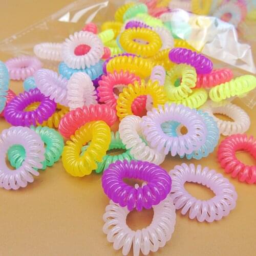 50pcs/lot Women Girl Telephone Line Hair Gum Cord Bobble Traceless Elastic Ponytail Holders Hair Band Ring Scrunchy Gum For Hair