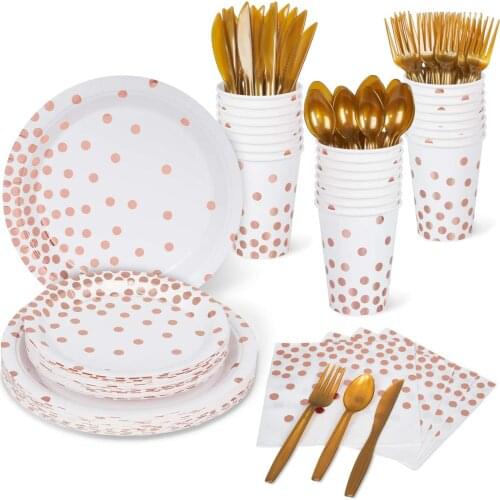 Rose Gold Party Supplies Tableware Paper Plates Cups Dinnerware Napkins Sets Cutlery for Wedding Bridal Birthday Decorations