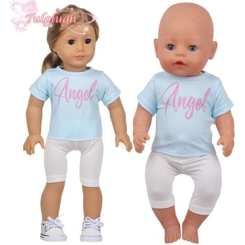 New Angle Shirt + White Shorts Suits Wear Fit 43cm Baby New Born doll,18 Inch Doll Clothes Accessories
