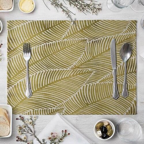 Golden Geometric Printed Western Pad Cotton Linen Leaves Table Placemat Insulation Bowl Dining Table Mat Coasters Kitchen Tools