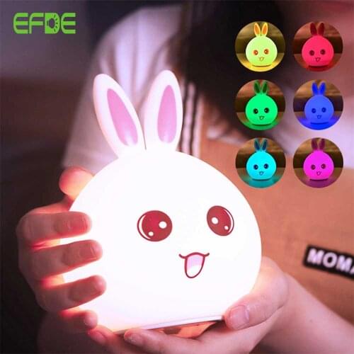 Touch Rabbit Night Lights Silicone Dimmable USB Rechargeable Lamps for Children Baby Gifts Cartoon Cute Animal Bunny Night Lamp