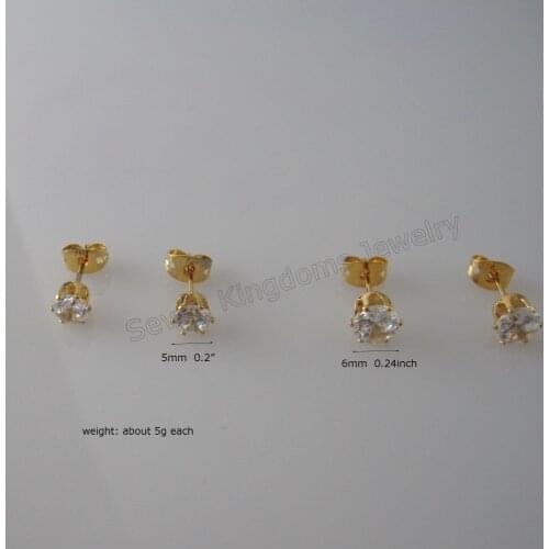 MIN ORDER 10$/- YELLOW GOLD GP SOLID FILL BRASS STUD HIGH SHINNING CLEAR ZIRCON STONE 0.2" / 0.24" EARRING BUTTERFLY STOPPER