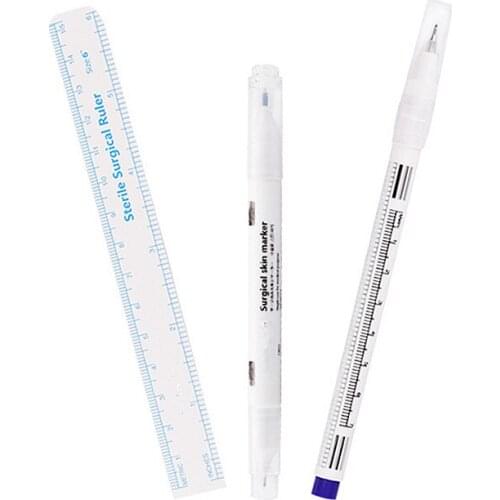 1Set Sterilized Tattoo Marker Pen Surgical Skin Microblading Positioning Tool with Measuring Ruler Permanent Makeup Accessories