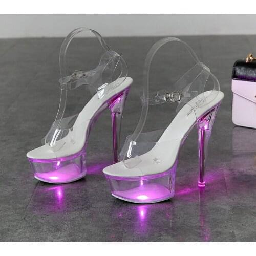 Light Up Glowing Shoes Woman Luminous Clear Sandals Women Platform Shoes Clear High Heel Transparent Stripper Wedding Shoes