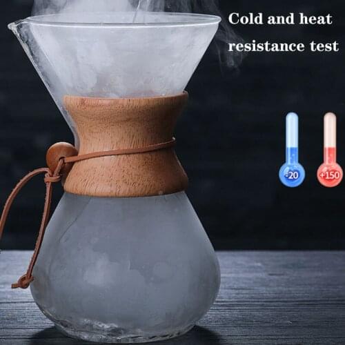 High-Temperature Resistant Glass Anti-Scald Wooden Handle Coffee Maker Coffee Pot With Stainless Steel Filter V60 Coffee Machine