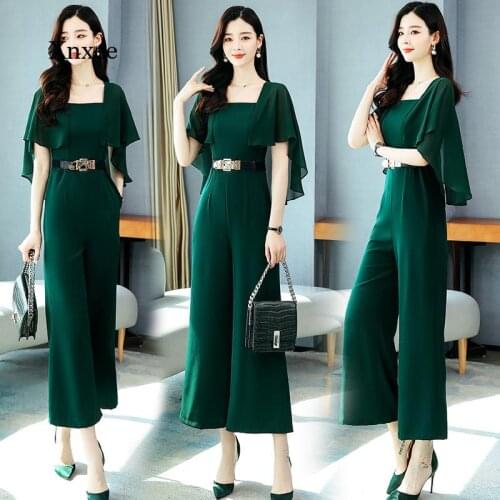 Summer Ruffle Flares Jumpsuits Fashion New Long Playsuit Womens Long Solid Cloak Straight Rompers Loose Bell Bottoms Outfits