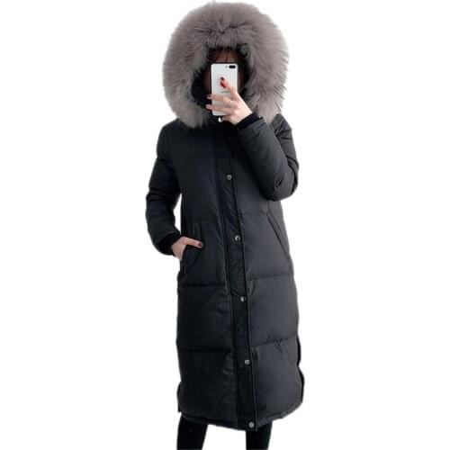 Hooded Down Jacket Women 2020 New Winter Coat Big Fur Hooded Slim Long-sleeve Mid-long Jacket Plus Size Duck Down Coat NS2200