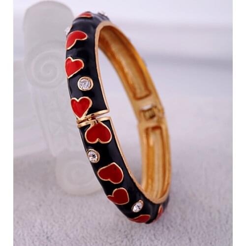 Crystal Red Heart Enamel Bangle Female Classic Online Shopping India Cheap Vintage Bangle Wholesale