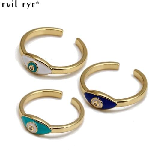 EVIL EYE Adjustable Blue Turkish Evil Eye Ring Gold Color Copper Finger Ring Party Fashion Jewelry for Women Girls Men BE287