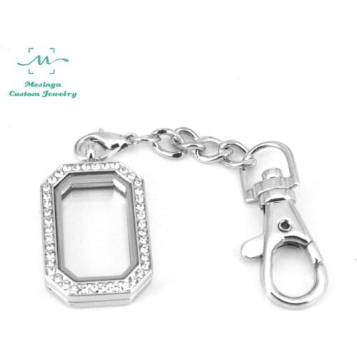 10 pcs clear crystal magnet octagon memory living glass locket key rings keychains xmas gift mothers day present