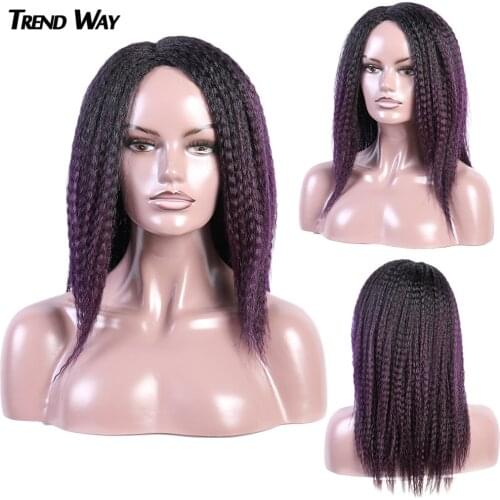 16Inch Ombre Yaki Straight Afro Wig Medium Synthetic Wigs For Black Women Yaki Wigs With Natural Hairline Side Part Dropshipping