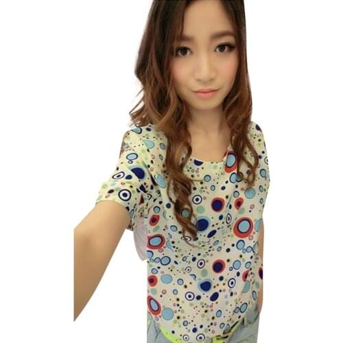 2015 Women Spring Summer Vest Shirts Fashion Short Sleeve Cartoon Print Chiffon Tops eight styles WF-4560