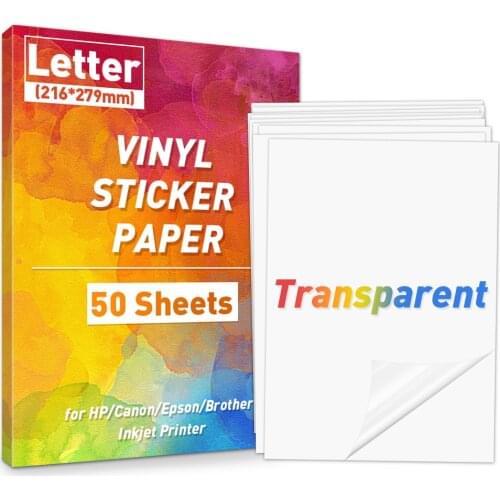 50 Sheets Transparent Sticker Paper Letter Size PET Label Paper Printable Vinyl Sticker Label Self Adhesive Paper for Inkjet