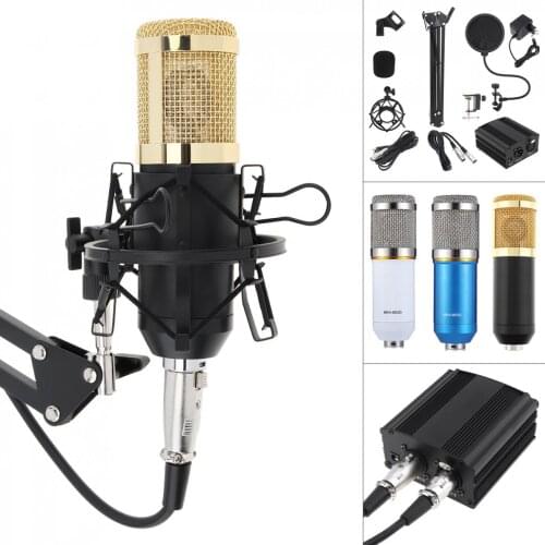 BM-800 Live Microphone with Phantom Power Supply Karaoke Condenser Microphone Suit Kits for Computer / Recording / Studio
