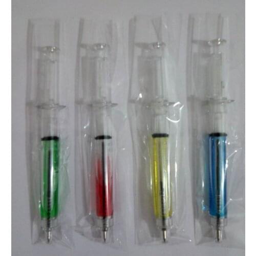 600PCS Hot Sell Injection Type Cylinder Syringe Ball Point Pen Doctor Nurse Gift Liquid Pen Color Random Transmission