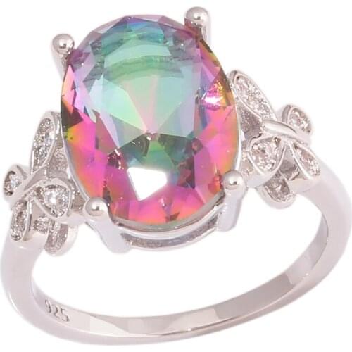 CiNily Created Rainbow Stone Zircon Silver Plated Wholesale New Sale for Women Jewelry Wedding Gift Ring Size 6-10 NJ100