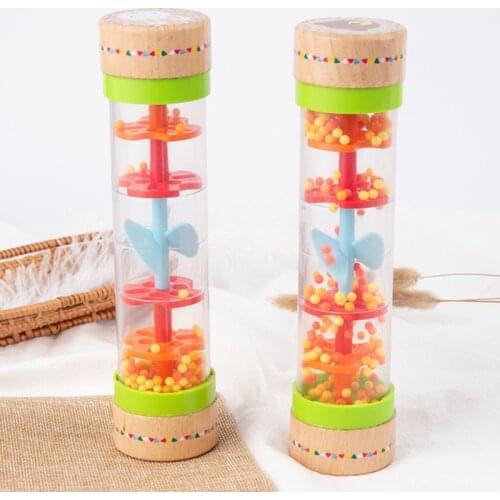 Wooden Rainmaker Rattle Toy Beaded Raindrops Tube Hourglass Mini Muscial Toys L41D