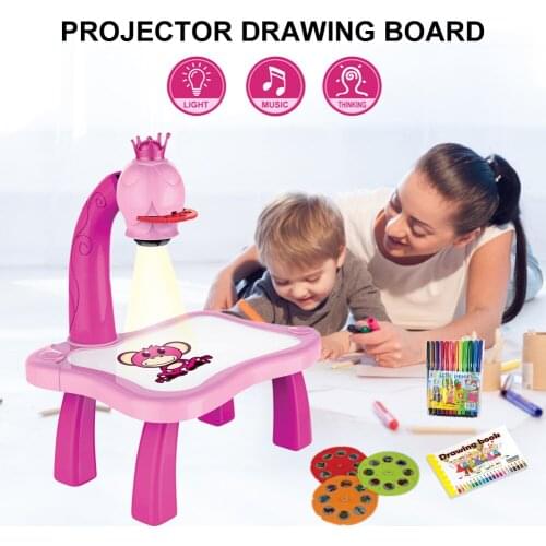 Children LED Projector Art Drawing Table Toys with Light Music Multifunction Kids Painting Board Desk Educational Learning Tools