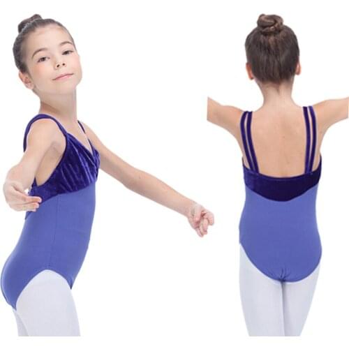 Kids Bodysuit Velvet Double Straps Camisole Top and Cotton/Lycra Body Leotard for Girls Ballet Dance
