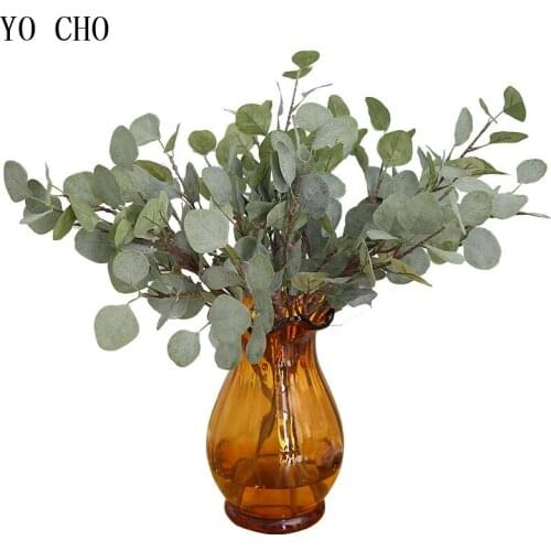 YO CHO Simulation Green Orchid Leaves Artificial Eucalyptus Leaf Fake Flower Plants Money Leaf Hair Pulp Leaf Floral Accessories