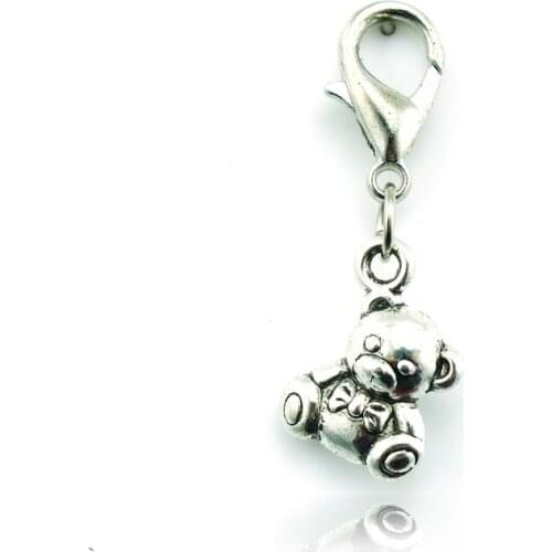 JINGLANG Fashion Lobster Clasp Charm Dangle Retro Alloy Small Bear Animals Charms DIY Jewelry Accessories Free Shipping
