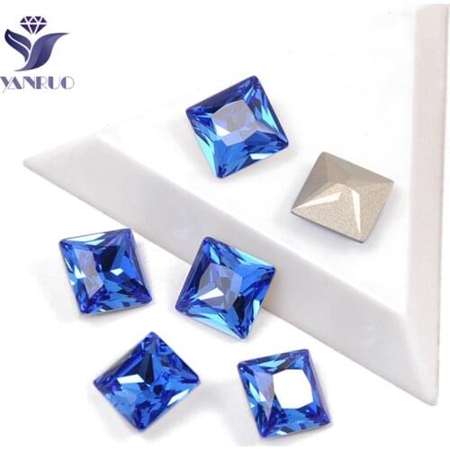 YANRUO 4447 Princess Square Sapphire Glass Crystal Blue Needlework Rhinestones Sewn On Stones Strass For Craft Jewelry