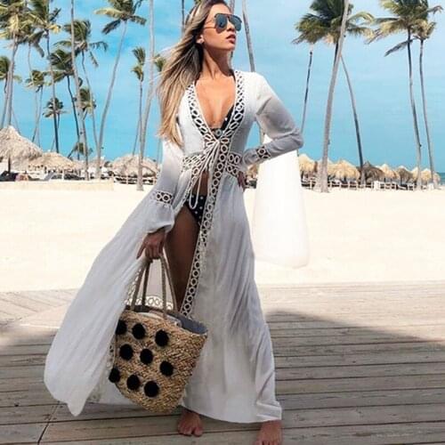 Summer Crochet White Knitted Beach Cover Up Dress White Robe Long Pareos Bikini Cover Ups Swimming Cover Up Robe Plage Beachwear