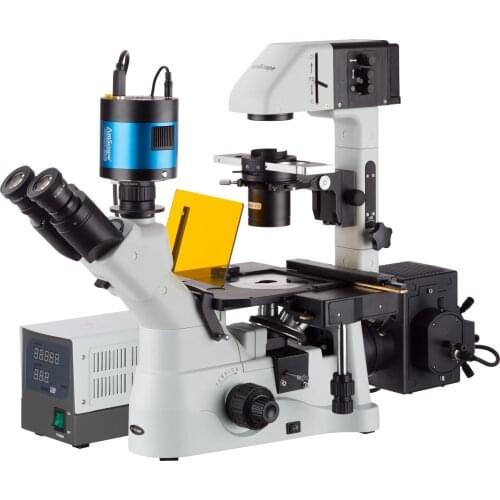 AmScope 40X-1500X Inverted Phase-Contrast + Fluorescence Microscope with 6MP Extreme Low-light Camera IN480TC-FL-MF603