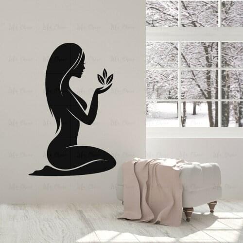 Spa Wall Decal Naked Girl Nature Flowers Massage Beauty Salon Interior Decor Window Vinyl Stickers Waterproof Mural Art