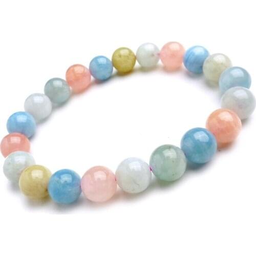 Wholesale 9mm Genuine Natural Colorful Morganite Gem Stone Crystal Round Beads Jewelry Charm Stretch Bracelets For Women