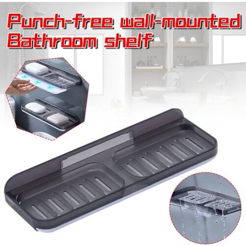 Practical Bathroom Shelf Shower Caddy Organizer Wall Mount Shampoo Rack No Drilling Kitchen Storage Bathroom Accessories Shelves