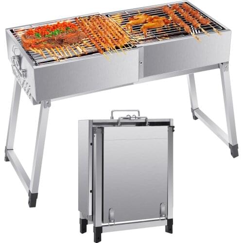 Portable BBQ Grill With Clips Brushes And Seasoning Bottles Foldable Suitcase Type Barbecue Grill For Outdoor Barbecue