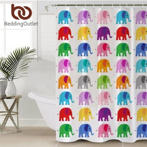 BeddingOutlet Rainbow Elephant Shower Curtain Pastel Waterproof Curtain Boho Polyester Decoration for Bathroom With Hooks