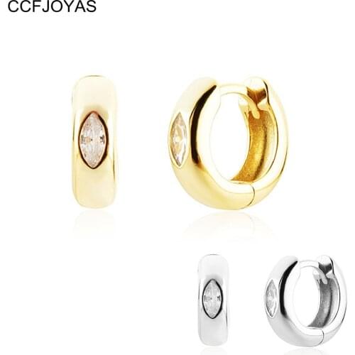 CCFJOYAS 8.5mm 925 Sterling Silver Horse Eye Zircon Round Circle Earrings European and American Punk Geometric Hoop Earrings