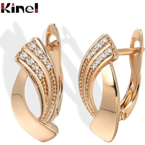 Kinel Hot Fashion Glossy Dangle Earrings 585 Rose Gold Simple Geometry Natural Zircon Earrings For Women Daily Fine Jewelry