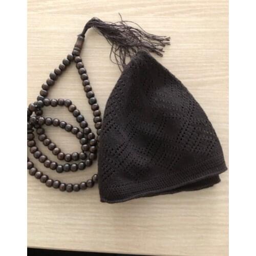 2pc/lot Muslim Men Prayer Hats & tasbih masbaha Beanie Turkish Arabic knitted Hat Crochet Islamic Caps with tespih misbaha