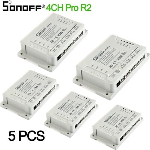 1-5PCS Sonoff 4CH pro R3 10A 4 Channel Wifi Smart Switch 433 MHZ RF Remote Wifi Lights Switch Supports 4 Devices Work with Alexa