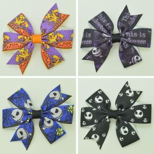 SUPWRF 3.1'' Halloween kids hair accessories hair Bow With Clip hair ties Printed Ribbon headwear wholesale 20 PCS T0929